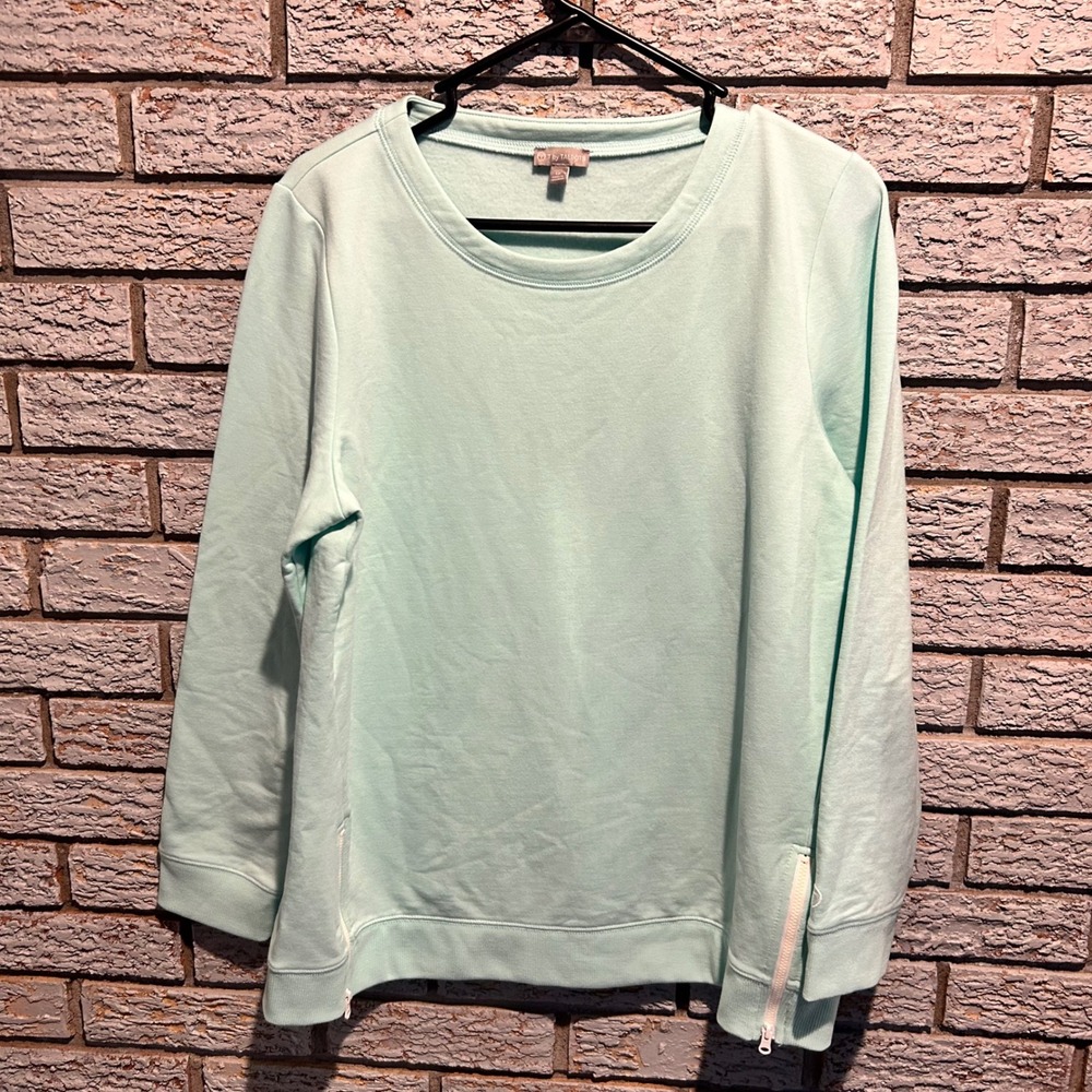 T by Talbots Mint Green Side Zip Sweatshirt Womens Petite Large LP